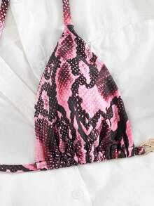 2025 New Arrival Spring/Summer Fuchsia Snakeskin Print Sexy Bikini Set - Multicolor - View 5