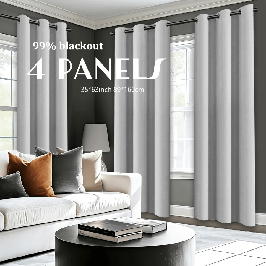 4 Panels 100% Blackout Curtains For Bedroom Black Out Curtains Thermal Insulated Blackout Curtains For Living Room, Energy Saving Curtains For Patio Door Grommet - Bạc - Xem 1