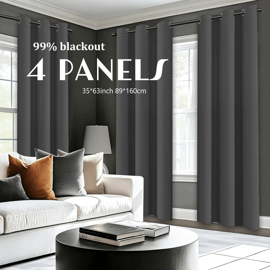 4 Panels 100% Blackout Curtains For Bedroom Black Out Curtains Thermal Insulated Blackout Curtains For Living Room, Energy Saving Curtains For Patio Door Grommet - 深灰色 - 查看 1