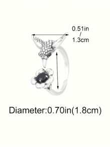 1pc Vintage Bronze Hummingbird & Floral Design Open Ring For Women