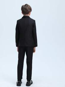 Tween Boy Suits 5-Pieces Suit Set Tuxedos Dresswear Ring Bearer Outfit Wedding Blazer Vest Pants Shirts Tie Formal Suits, Black Size 6-16Y - Black - View 2