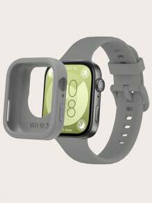 Set de 2 piezas: Correa de reloj de silicona desmontable de unicolor + Funda protectora de silicona de marco completo compatible con Huawei Watch Fit 3 - Reloj Fit 3 - Ver 22