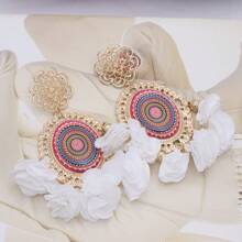 1 Pair Bohemian Romantic Floral Statement Earrings Women's Elegant Vintage Pattern Large Hoops For Holiday Fashion Jewelry