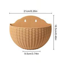 1个人造藤壁挂式半圆形花盆，带挂钩，非常适合室内悬挂，水培花盆家居装饰户外阳台壁挂 - 彩色 - 查看 6