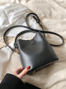 Fashionable Mini Litchi Grain Solid Color Elegant Casual Tote Shoulder Bucket Bag