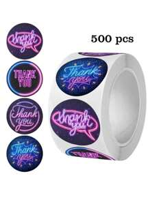 500pcs/Roll Neon Feeling Thank You Stickers, 4 Different Neon Graffiti Style Designs, Waterproof Self-Adhesive Seal Labels For Handmade Gift Card Packaging DIY Decoration - Multicolor - View 2