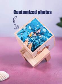 1 pièce Cube photo pliable en bois personnalisé avec 11 photos, cube magique personnalisé pour anniversaires, fête des mères, anniversaires, fête des enfants, fête des pères, remise des diplômes, mariages, pendaison de crémaillère, décoration pour salle à manger, salon, chambre, salle de thé, bureau, Saint-Valentin, cadeau pour lui et elle