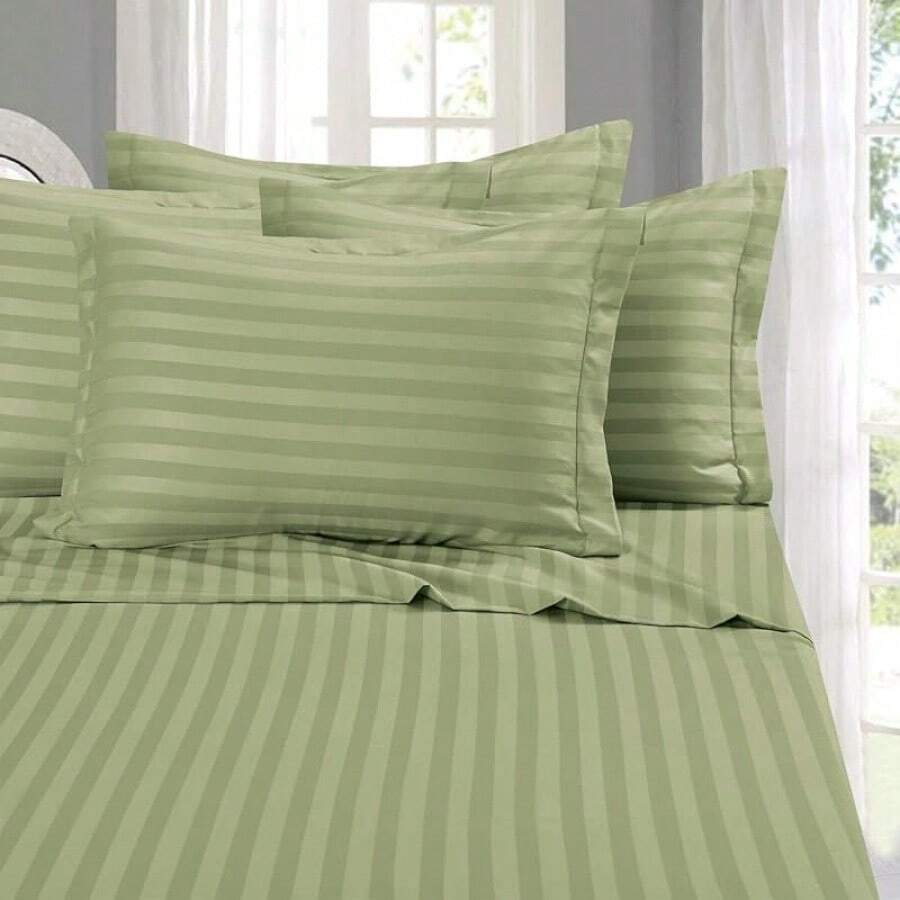 Elegant Comfort, Softest, Coziest 6-Piece Sheet Sets! 1500 Hotel Quality Luxurious Wrinkle Resistant Damask Stripe Bed Sheet Set, Black - Bedding 2025 - 鼠尾草綠 - 查看 1