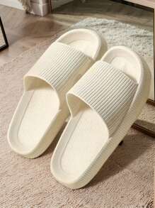 New Summer Fashion Versatile Black Vertical Stripe Single Strap Flip Flops For Men, Thick Soft Comfortable Non-Slip Odor-Resistant EVA Indoor/Outdoor Slippers, Shower Shoes - Black - View 4