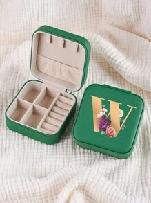 1入迷你個性化字母珠寶盒，便攜式拉鍊珠寶收納盒，適用於戒指項鍊耳釘收納，旅行配件珠寶盒，適合作為母親禮物、伴娘禮物、珠寶盒女士家居裝飾