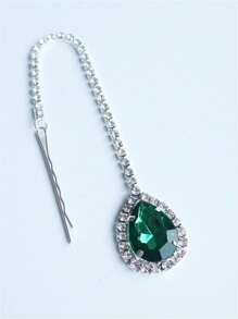 Green Crystal Water Drop Forehead Chain, Simple & Practical Multifunctional - Green - View 4