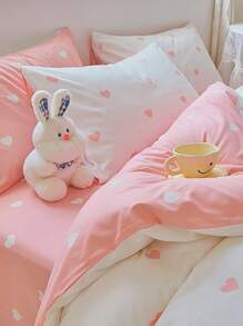 2-Piece Set, Light Pink Small Heart Print, Super Soft, Cute Girly Style, Fresh And Compact, Suitable For Spring/Summer Use, Bedding, Pillow Insert Not Included, Single/Double/Queen/King Size - Baby Pink - View 4