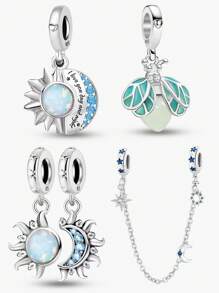 1 PC 925 Sterling Silver Blue Star And Moon Series Valentine's Day Bead Pendant Charm Suitable For Bracelets DIY Women's Jewelry