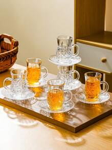 1 套，土耳其茶杯碟套装，复古花卉玻璃茶杯和咖啡杯组合，包括 6 个杯子和 6 个碟子，细腰设计，底部加厚，防止茶变冷，适合 6 人，容量 120 毫升/4.3 盎司 - 彩色 - 查看 11