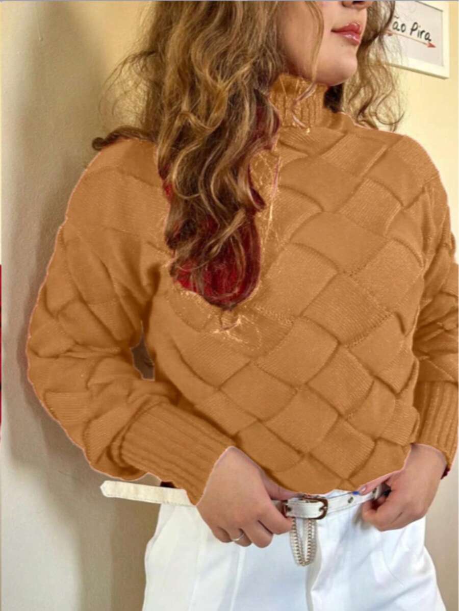TRICOZHU Women's Blouse CORA HIGH THICK WAVE WINTER KNITTED Long Sleeve Blouse FASHION 2023 - 芥末黃 - 查看 1