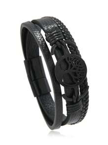 1pc Retro Style Black Tree Of Life Minimalist Leather Bracelet For Men - Tree Of Life - View 3