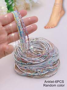 Set Of Multiple Crystal Rhinestone Anklets, Flexible Shiny & Colorful Design For Beach, Party, Fashion - Anklet - View 5