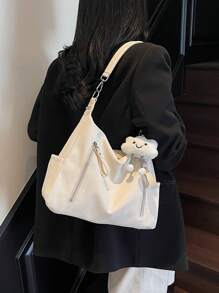 Matte Finish Large Capacity Fashion Versatile Shoulder Bag, Elegant Beach Tote Handbag Shopping Bag, White Bag - White - View 6