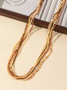 5pcs Set Elastic Rice Beaded Waist Chain, Bracelet, Body Chain, Red Color Bohemian Combination Fashionable For Women