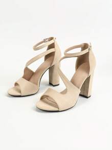 女士时尚舒适系带高跟凉鞋，适合晚会、度假、罗马风格粗跟鞋