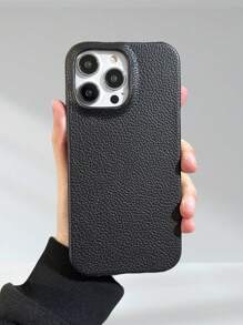 Leather Grain Anti-Drop PC Hard Shell Veneer Process Fashion Phone Case Compatible With APPLE - Black - View 2