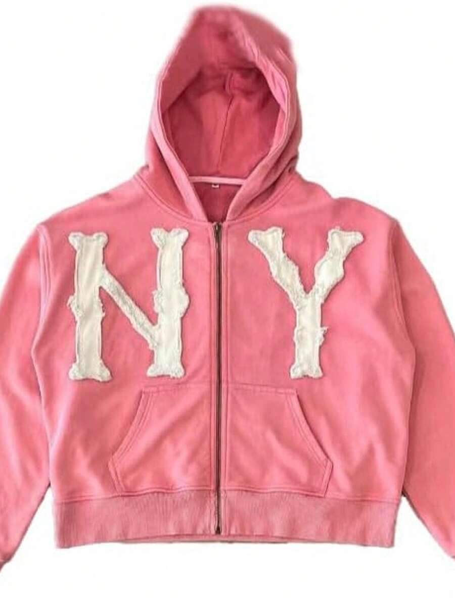 2025 Spring New Style Letter Zipper Hoodie, Digital Printing Coat - Pink - View 1