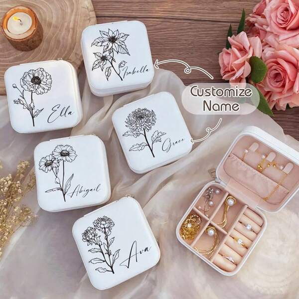 Caixa de joias personalizada, caixa de presente personalizada para madrinhas, estojo de joias para viagem, bolsa para brincos, presentes para ela, presente de Natal, presente para o Dia das Mães