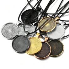 5 pièces/paquet Cadre de pendentif de 25 mm avec cordon de cire, base de cabochon rond vide pour DIY, accessoires de bijoux de collier