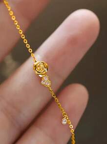 1pc Rose Flower S925 Sterling Silver Cubic Zirconia Inlaid Bracelet, Hypoallergenic, Perfect Gift For Weddings And Christmas, Elegant Bracelet