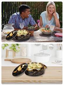 3 szt., Podgrzewacz do żywności Golden Touch, Zestaw naczyń do zapiekania termicznego z pokrywkami, Izolowany pojemnik ze stali nierdzewnej do gorącej i zimnej żywności, Miska do serwowania na bufety, Zestawy do podgrzewania żywności Hot Pot, Zestaw podgrzewaczy do żywności Hot Pot, Zestaw zastawy stołowej, Do biura