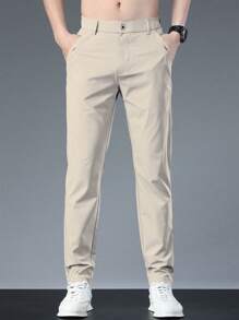 Men's Solid Color Pocketed Casual Tapered Pants - Apricot - View 2