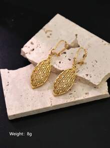 1 par de pendientes geométricos huecos minimalistas de moda, estilo vintage casual para el día a día para mujeres - Amarillo Oro - Ver 13
