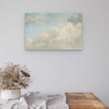 Framed Canvas Print Wall Art Pastel Blue Cloud Country Skyline Nature Wilderness Illustrations Realism Decorative Scenic Panoramic Earth For Living Suitable For Farmhouse Decoration, Easter Decoration