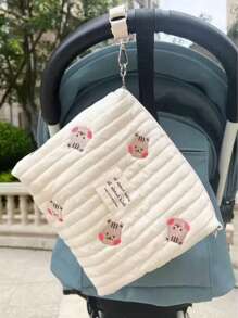 1pc Beige Milk Bottle Bag, Portable & Hanging Baby Stroller Diaper Bag, Rabbit & Tulip Design, Suitable For Daily Convenient Travel - Beige - View 20