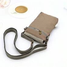 Solid Color Canvas 3 Layer Crossbody Cell Phone Bag Simple Cloth Women's Bag Fashion Satchel Shoulder Coin Purse
