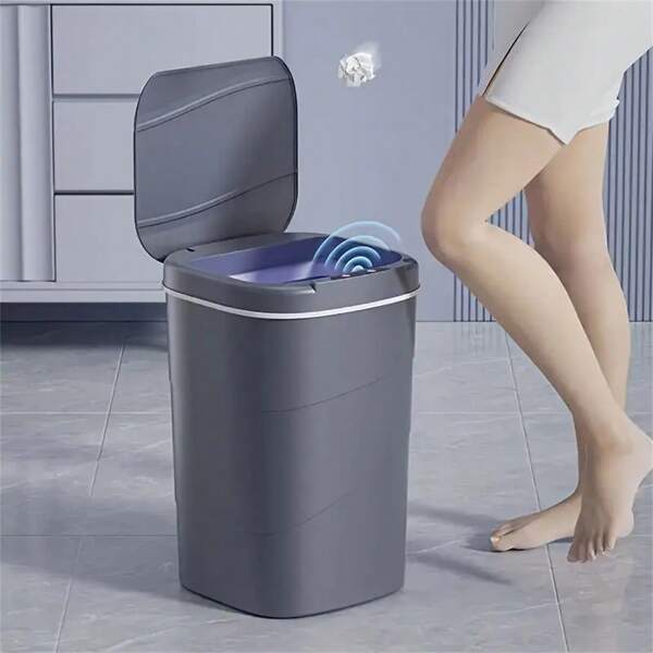 Pattumiera intelligente da 18 litri, bidone della spazzatura multifunzione, funzionamento a batteria, design a righe, coperchio silenzioso, senza necessità di ricarica, adatto per casa, ufficio, camper, cucina, ideale per decorazioni natalizie (batterie AA non incluse)