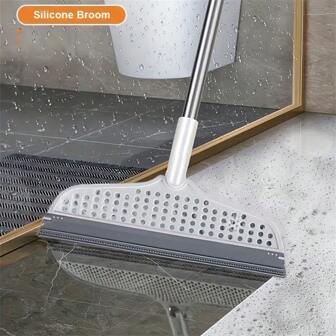 1pc 2-In-1 Magic Broom & Squeegee - Long Handle Pet Hair Remover For Floors, Tiles, Glass & Carpets - Versatile Cleaning Tool For Home Use