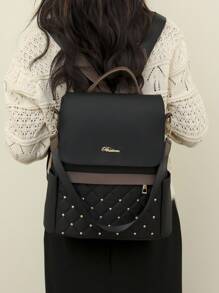 Minimalist Colorblock Large Capacity Backpack, Versatile - Black - View 4