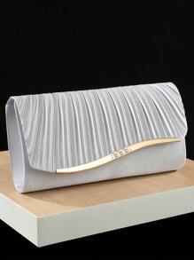 Satin Material One Satin Face Evening Bag Ladies Pure Hand Full Diamond Vintage Folding Hand Gold Ladies Dinner Bag European And American Vintage Skew Bag Hollow Senior Bag Crossover New Pearl Fringe Dinner Bag European Fashion Style Shoulder Span Bag - Silver - View 4