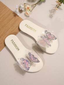 New Transparent Butterfly Decor White Slide Sandals, & Versatile Flat Slip-On Suitable For Parties And Daily Outfits, Suitable For Teenagers - White - View 4
