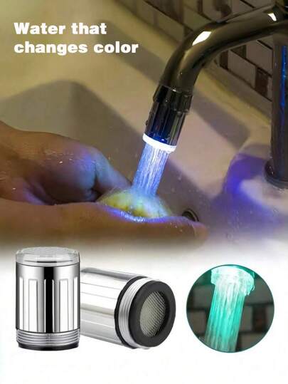 Wasserhahn mit LED Licht, das die Farbe wechselt, temperaturempfindliches LED-Wasserhahn-Licht mit Farbverlauf, Wasserdruck betrieben, Wasserhahn mit Farbwechsel durch Wasserdurchfluss mit Konverter, geeignet für Küche und Bad