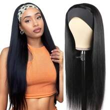 40 Inch Headband Wig Human Hair Straight Headband Wigs For Black Women Glueless None Lace Front Wig Brazilian Virgin Human Hair Wigs Natural Color - Natural Black - 查看 1