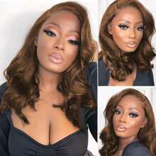 Brown Wig Human Hair 13x4 Frontal Lace Wig 180%-200density 14 Inch Body Wave HD Lace Front Wigs Human Hair Pre Plucked With Baby Hair Short Wigs For Women (#4 Brown, 12-16Inch)