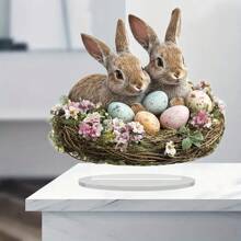1PC 2D Easter Bohemian Bunny And Eggs Acrylic Table Decoration, Religious Theme Art For Home And Office