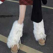 Women's Faux Fur Leg Warmers Ribbed Top Leg Warmers Boot Covers Carnival Costume Accessory - White - View 4