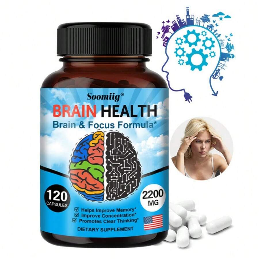 2200 MG Brain Health Supplement - With Vitamin B6, B12, Ginkgo Biloba Extract, Support Cognitive, Focus, Memory - 120 Capsules - 1 chai - Xem 1