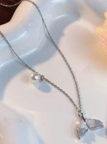 法式鱼尾珍珠耳环女轻奢小众设计高级感百搭项链海边度假风锁骨链