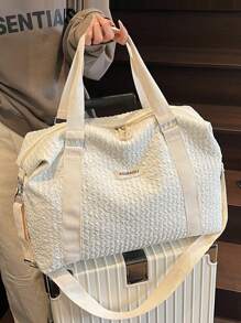 1 件超大容量可折叠轻便旅行包，涤纶拼色时尚优质旅行手提包化妆包洗漱包洗漱包化妆旅行包化妆品收纳海滩沙滩包度假必需品学校用品旅行必需品女士大学宿舍浴室手提箱过夜包健身包行李袋周末包行李袋手提包大学包行李袋周末包医院包防水包冬季返校用品 - 白色 - 查看 3