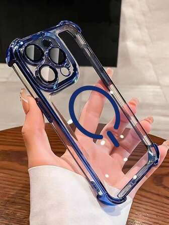 1pc Simple Electroplated Four-Corner Anti-Fall Magnetic Wireless Charging Phone Case Compatible With IPhone 16 ProMax/15/14 Pro/13/12/11/XR/XS Max/8, Galaxy S25 Series, S24 Series, S23 Series, S22 Series, A05, A35, A55 Waterproof Shockproof Scratch Resistant