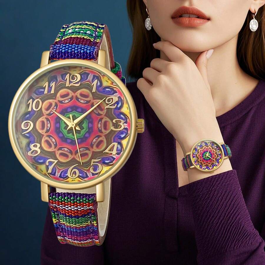 Women's New Fashion Leather Vintage Quartz Wristwatch, Bohemian Style PU Strap Watch